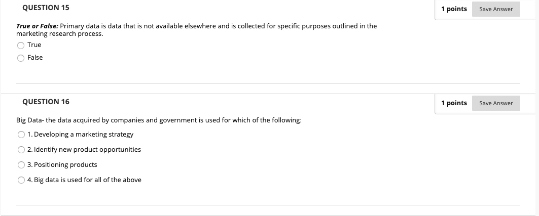 QUESTION 9 1 points Save Answer True or False?