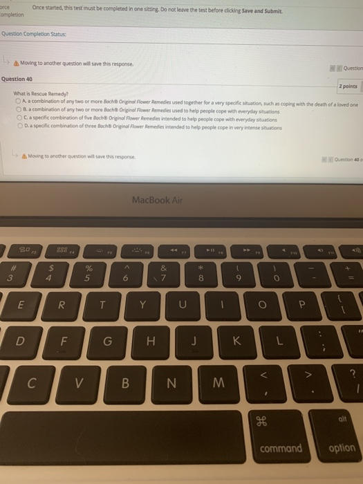 orce Once started, this test must be completed in