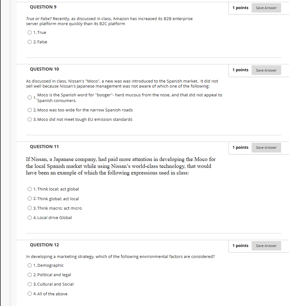 QUESTION 9 1 points Save Answer True or False?