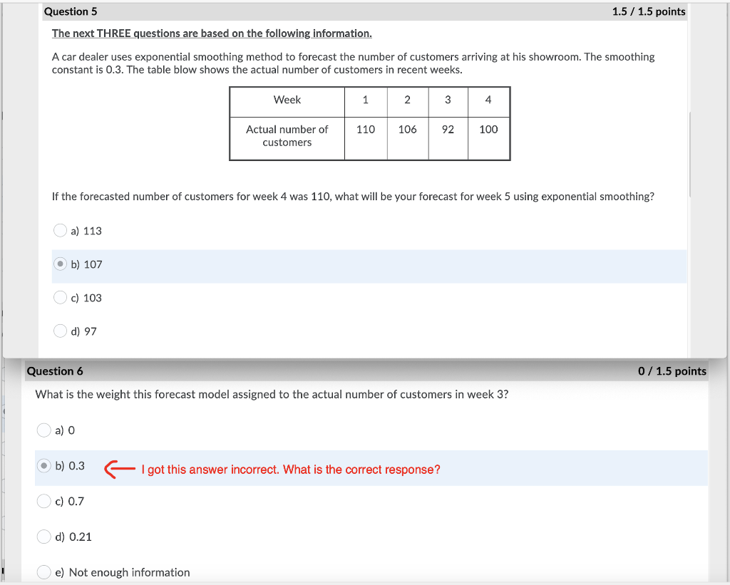 Question 5 1.5 / 1.5 points The next THREE
