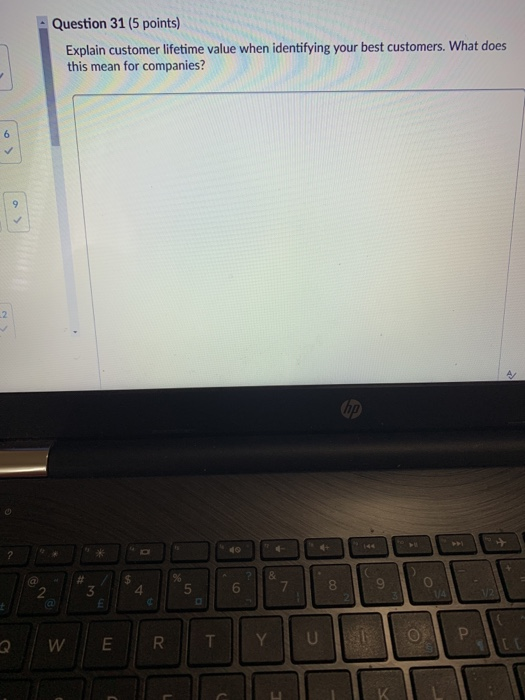 Question 31 (5 points) Explain customer lifetime