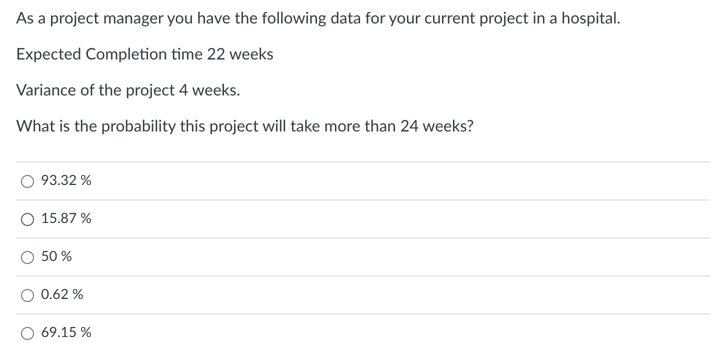 As a project manager you have the following data