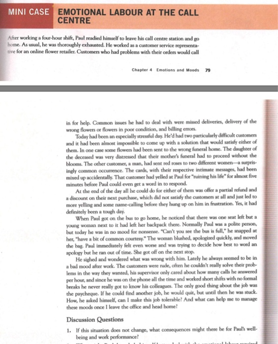 MINI CASE EMOTIONAL LABOUR AT THE CALL CENTRE
