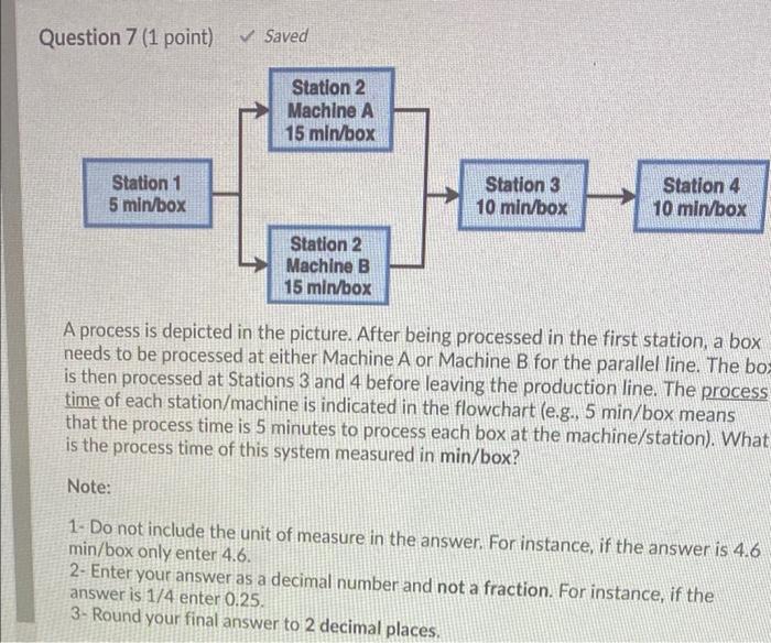 Question 7 (1 point) Saved Station 2 Machine A 15