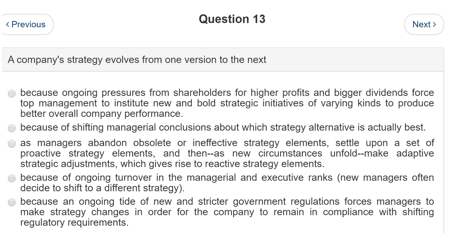 Question 13 < Previous Next > A company's