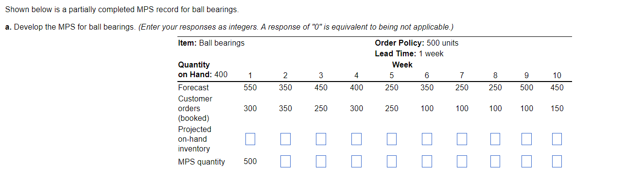 Shown below is a partially completed MPS record
