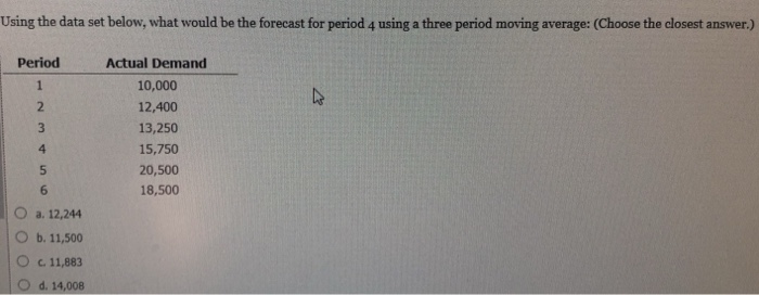 Using the data set below, what would be the
