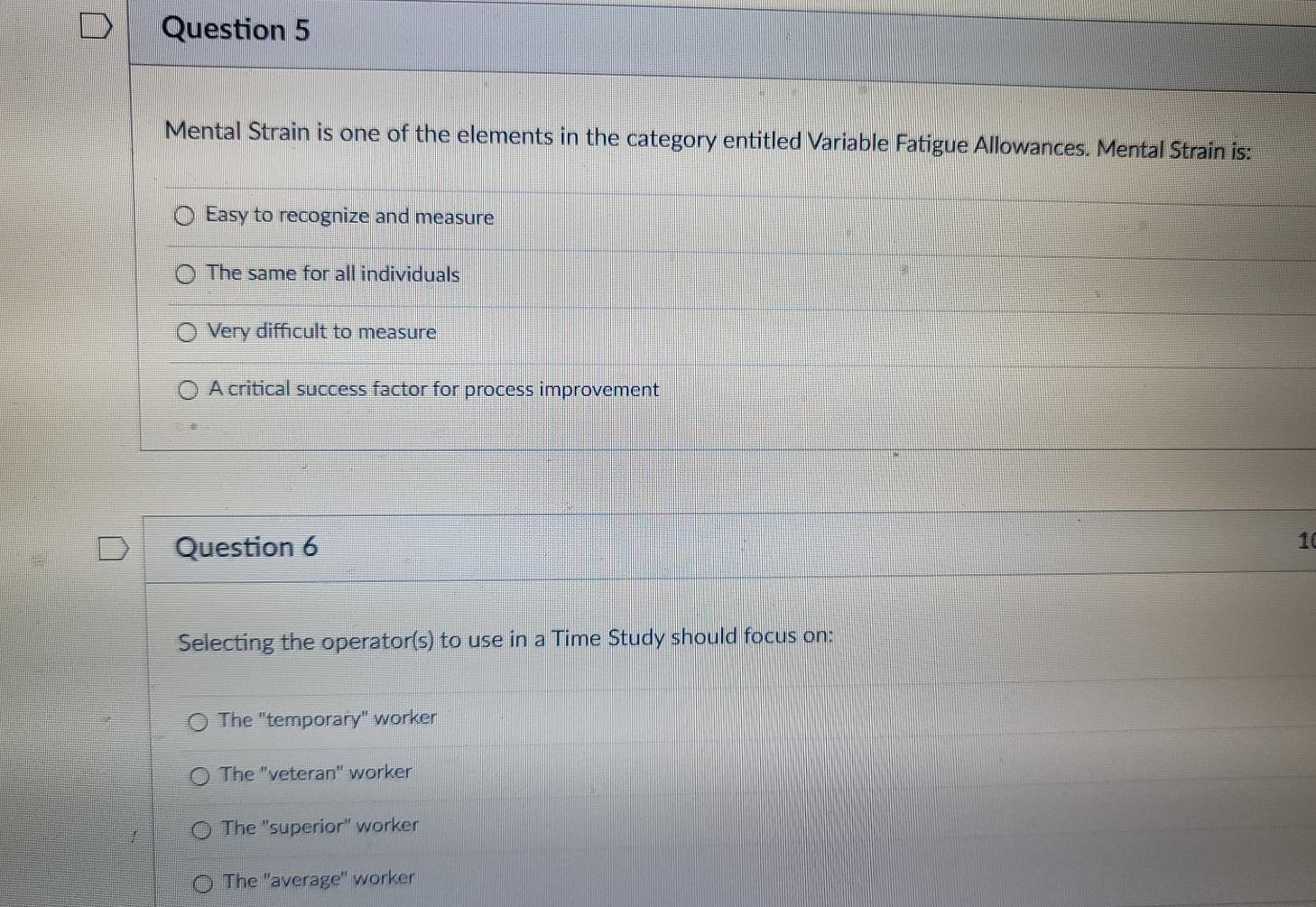 work ergonomic analysis U Question 5 Mental