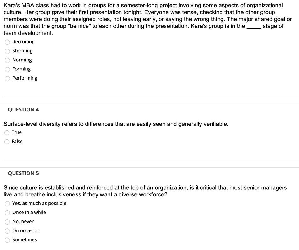 stage of Kara's MBA class had to work in groups
