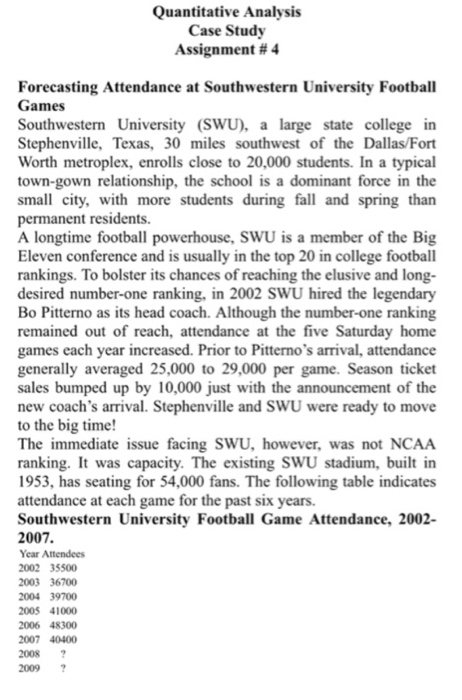 Quantitative Analysis Case Study Assignment #4