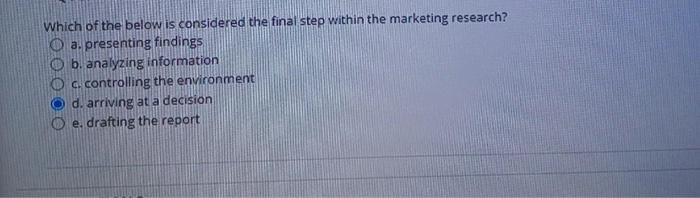 Which of the below is considered the final step