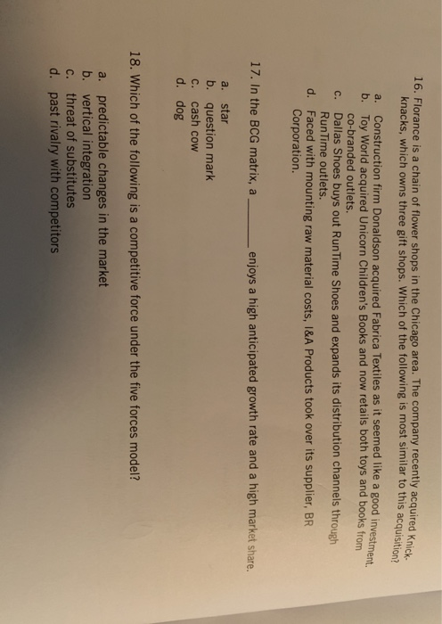 16. Florance is a chain of flower shops in the