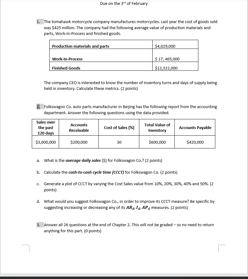 Only Question B Calculate the cash-to-cash cycle