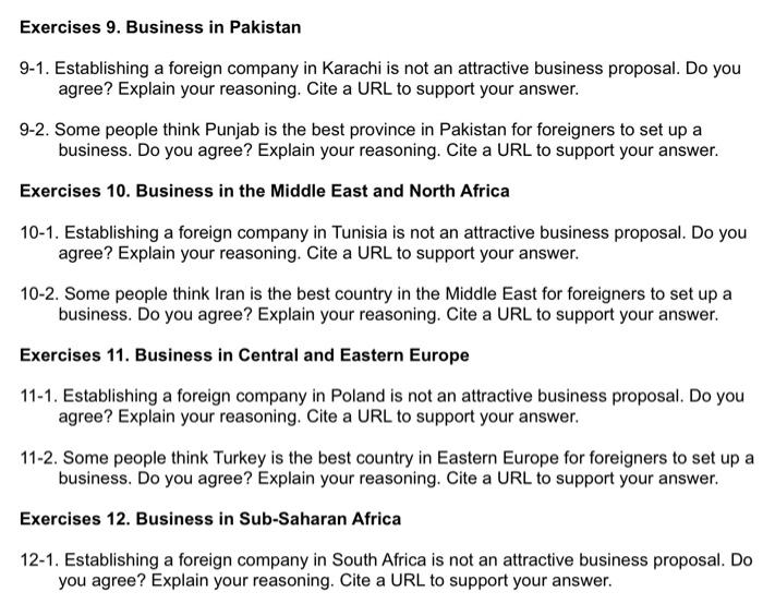 Exercises 9. Business in Pakistan 9-1.