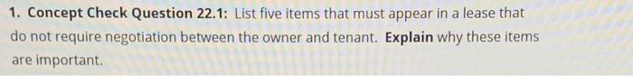 1. Concept Check Question 22.1: List five items