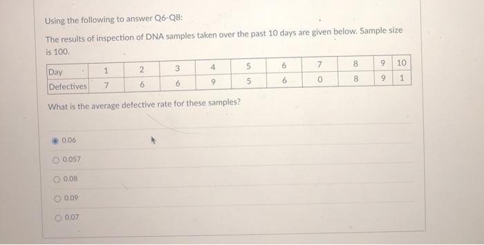 Using the following to answer Q6-08: The results