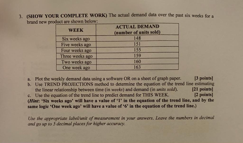 3. (SHOW YOUR COMPLETE WORK) The actual demand