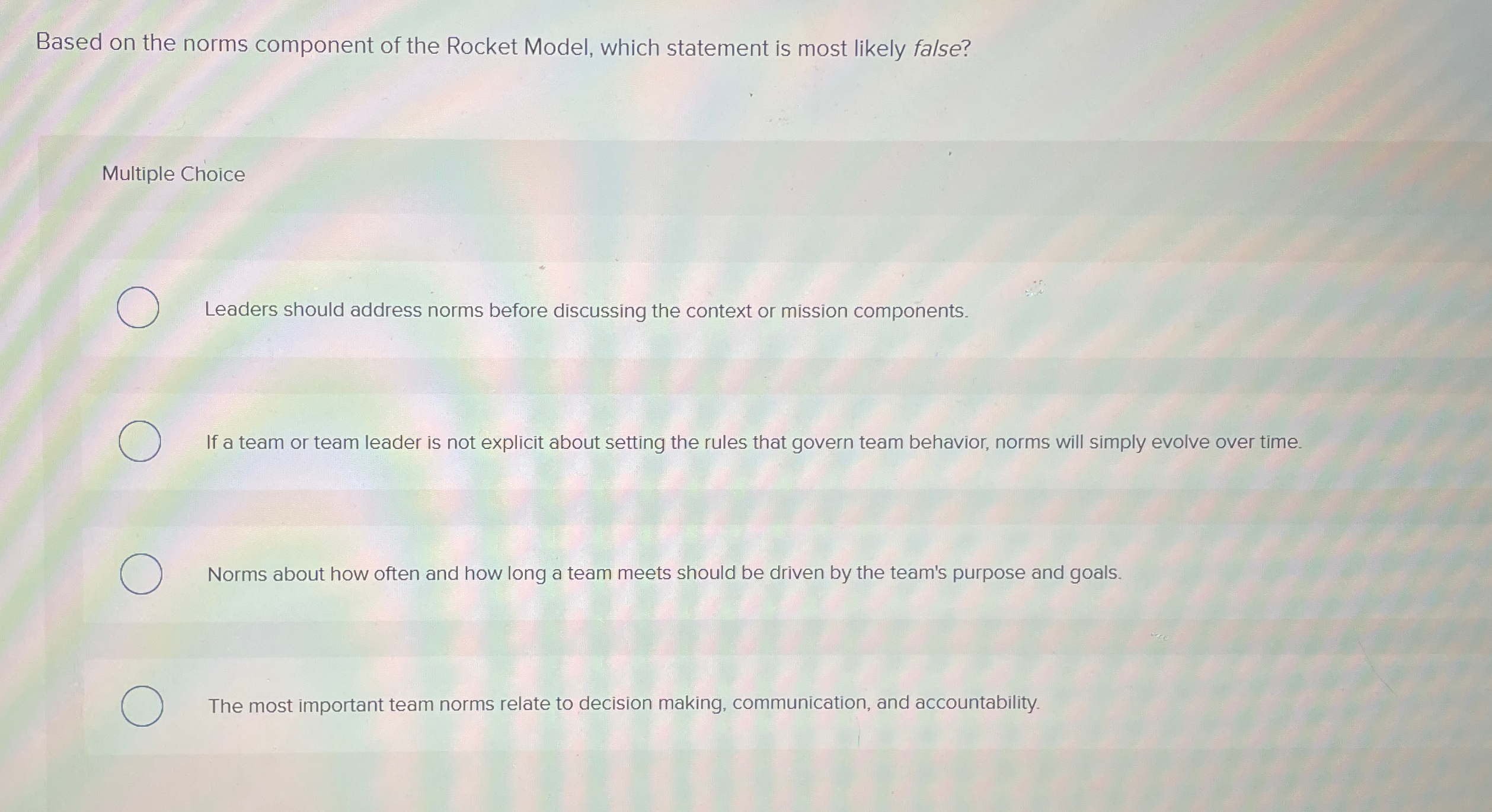 Based on the norms component of the Rocket Model,