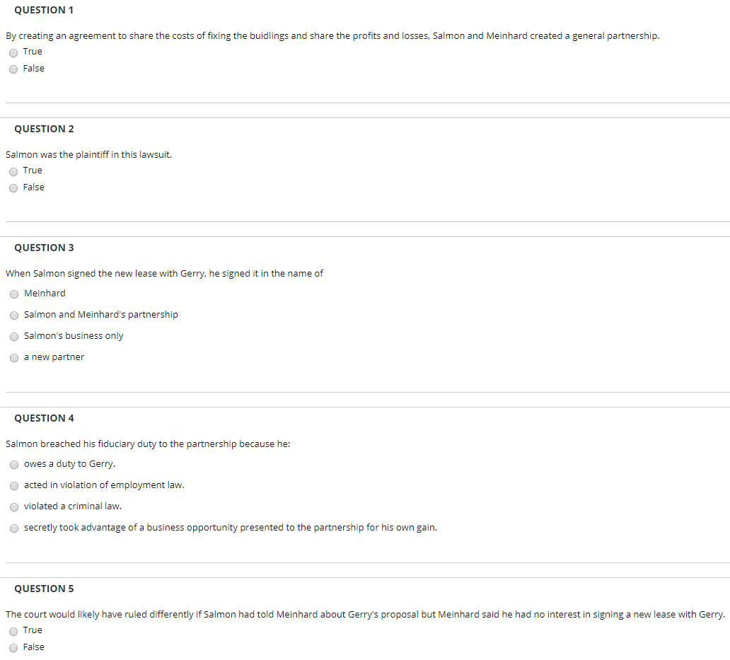 Meinhard v. Salmon Walter Salmon negotiated a