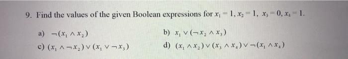 9 9. Find the values of the given Boolean