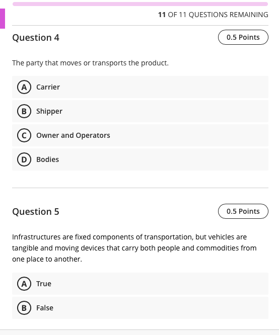 11 OF 11 QUESTIONS REMAINING Question 4 0.5
