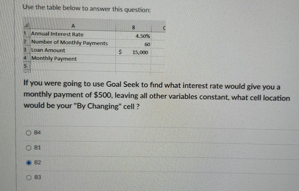 Use the table below to answer this question: B C