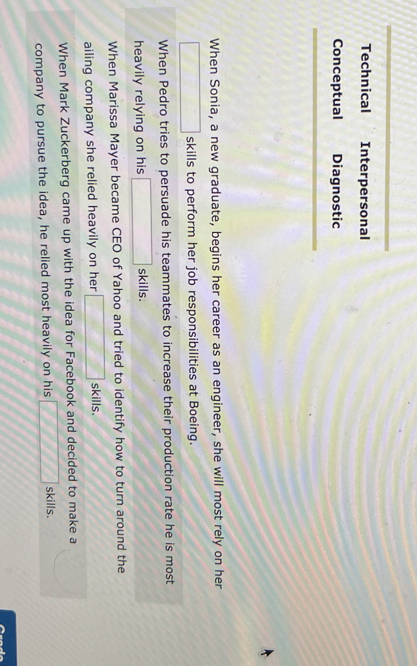 Technical Interpersonal Conceptual Diagnostic