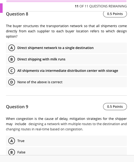 11 OF 11 QUESTIONS REMAINING Question 8 0.5