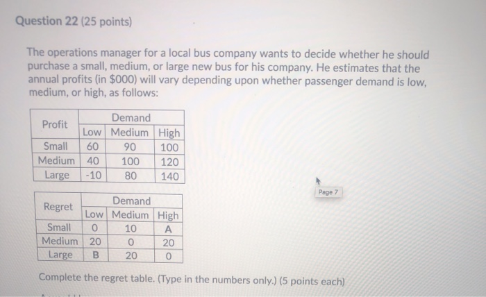 Question 22 (25 points) The operations manager