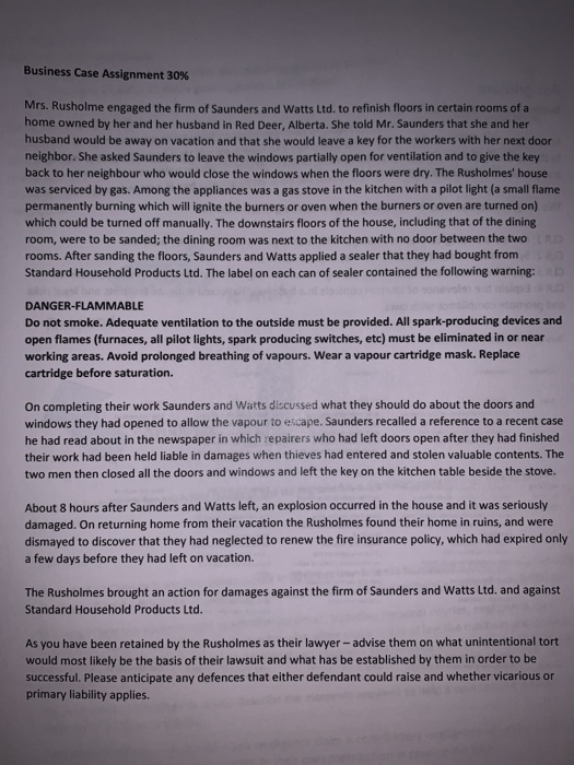 Business Case Assignment 30% Mrs. Rusholme