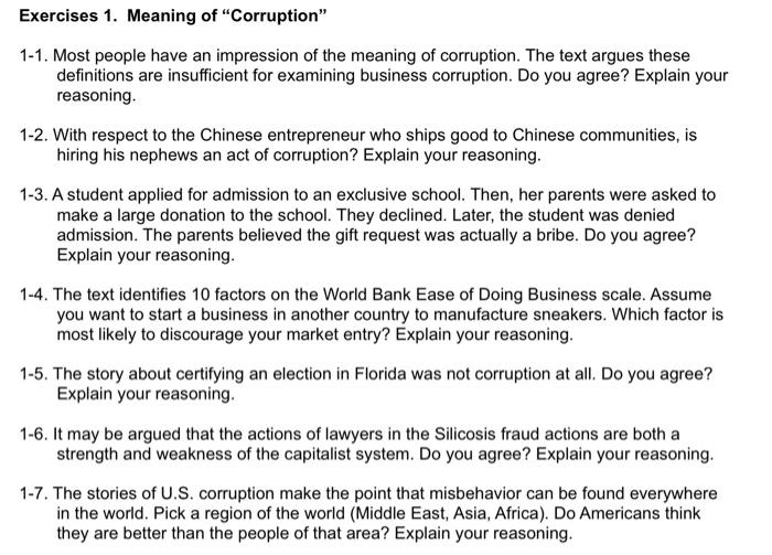 Exercises 1. Meaning of Corruption 1-1. Most