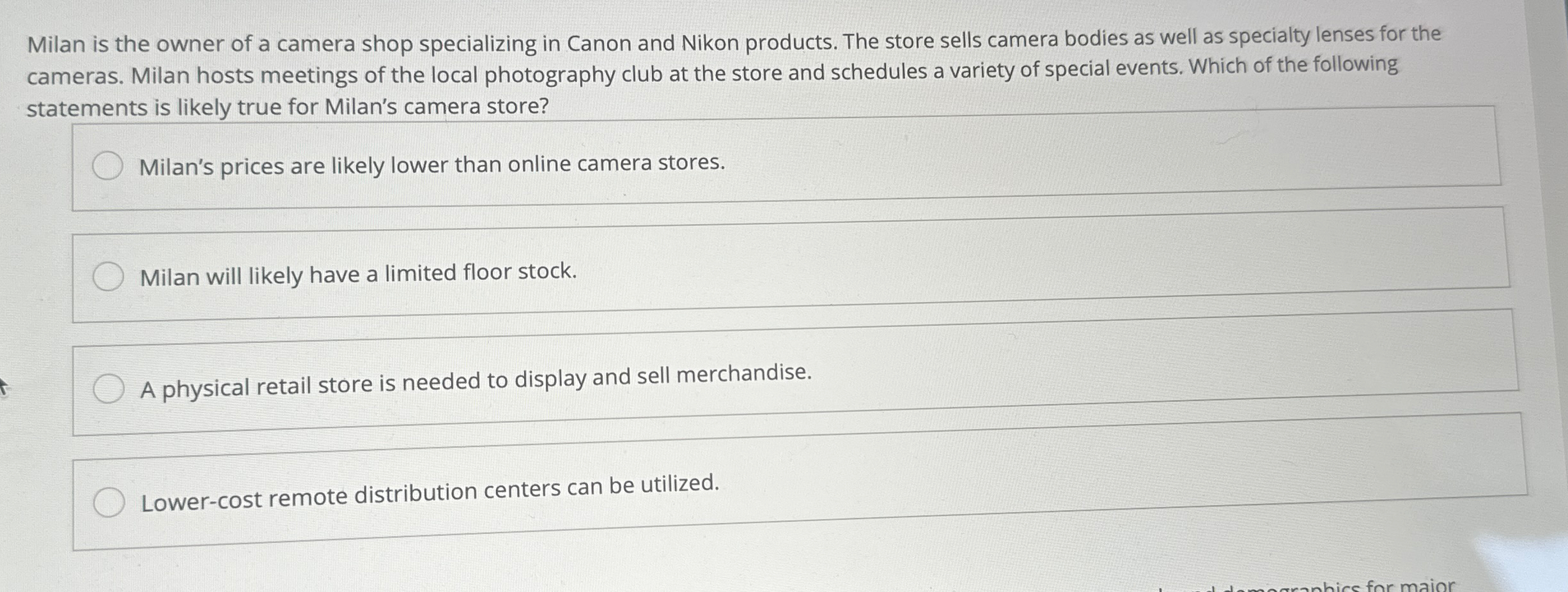 Milan is the owner of a camera shop specializing
