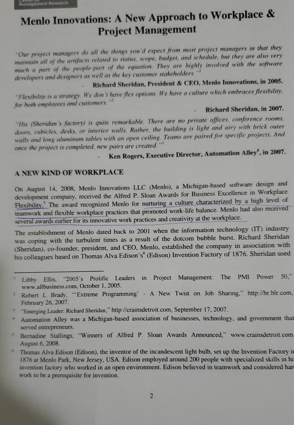 Management Research Menlo Innovations: A New