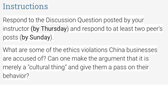 Instructions Respond to the Discussion Question