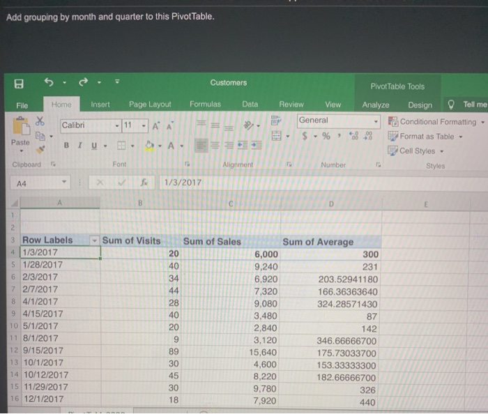 Add grouping by month and quarter to this Pivot