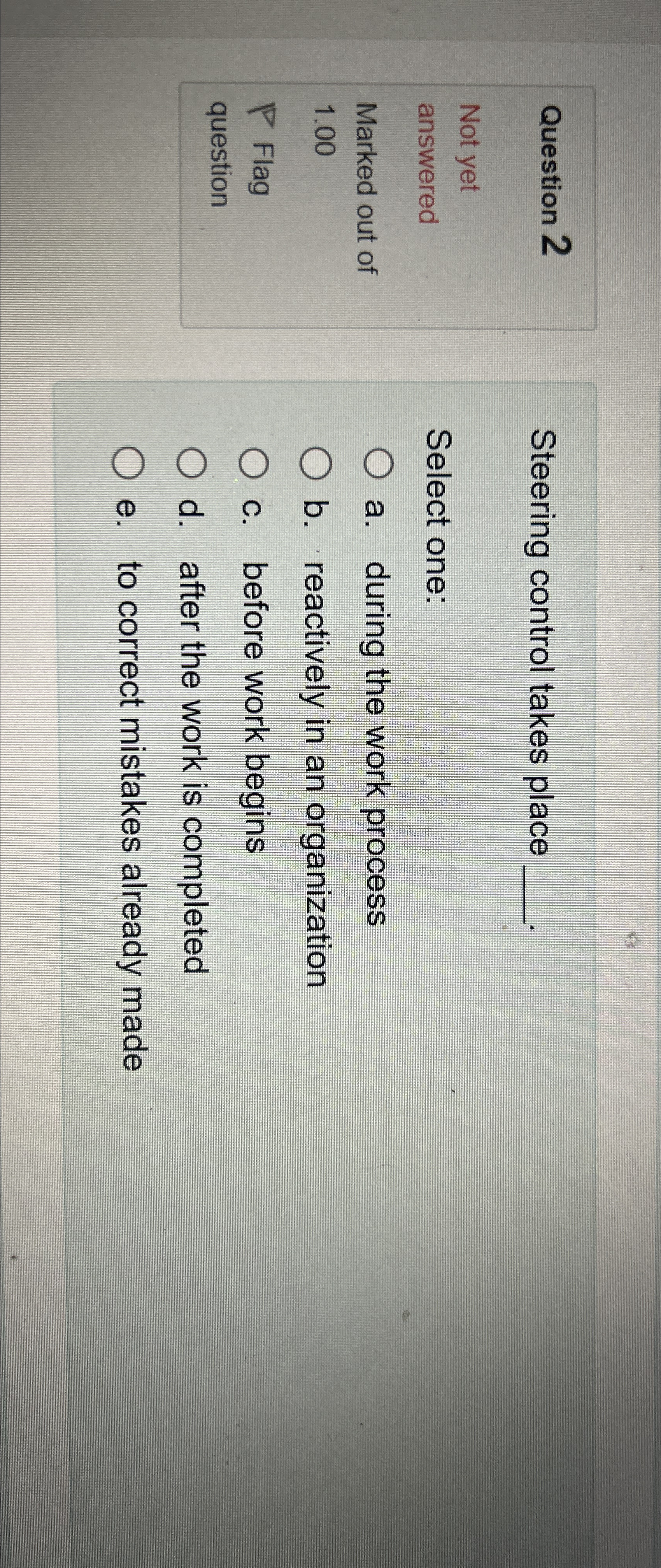 Question 2 Not yet answered Marked out of 1 . 0 0