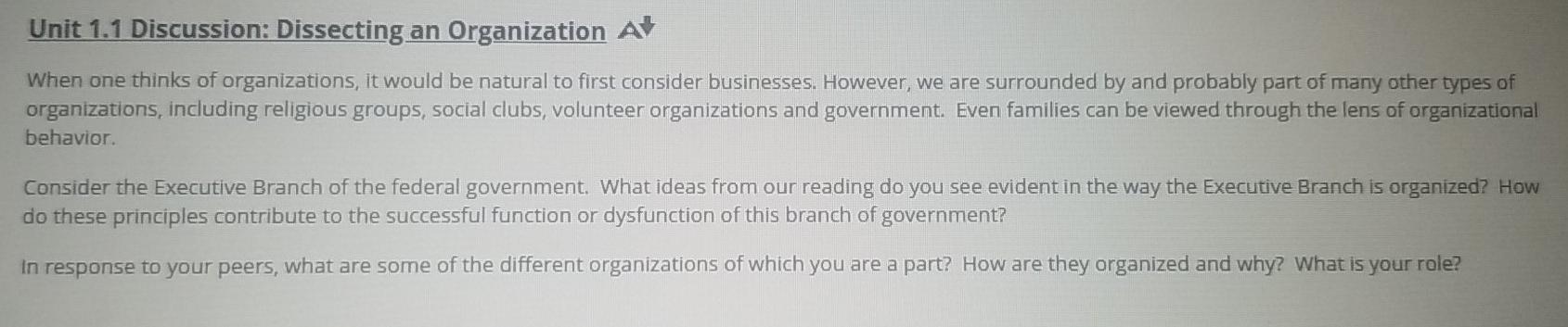 Unit 1.1 Discussion: Dissecting an Organization A