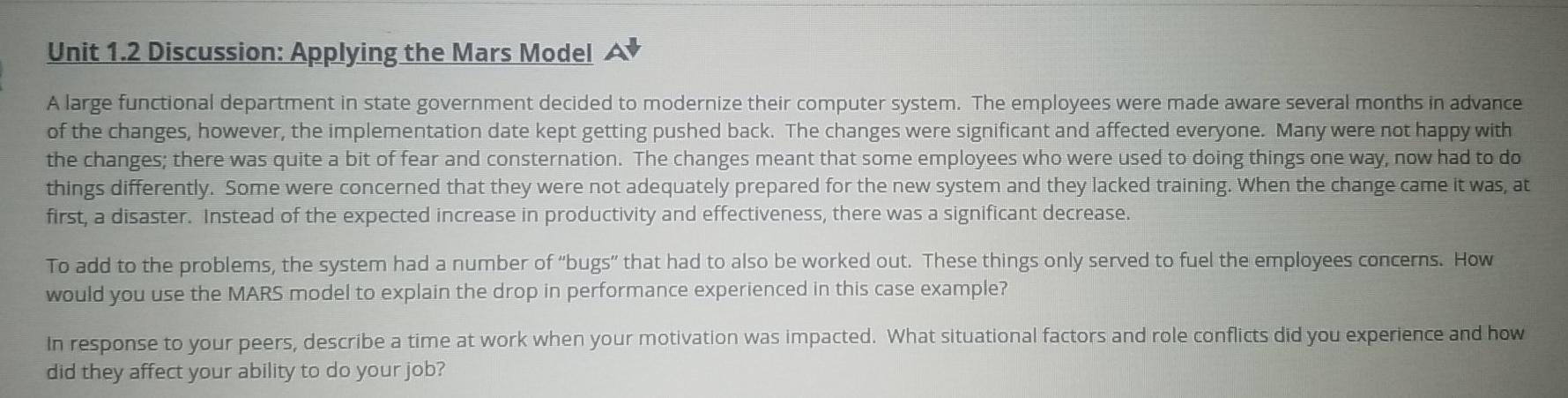 Unit 1.1 Discussion: Dissecting an Organization A
