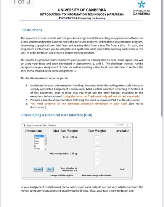 TOT 3 UNIVERSITY OF CANBERRA INTRODUCTION TO