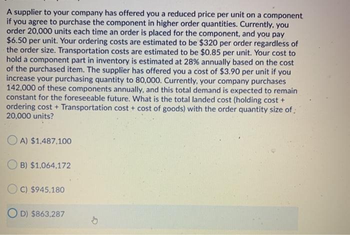 A supplier to your company has offered you a