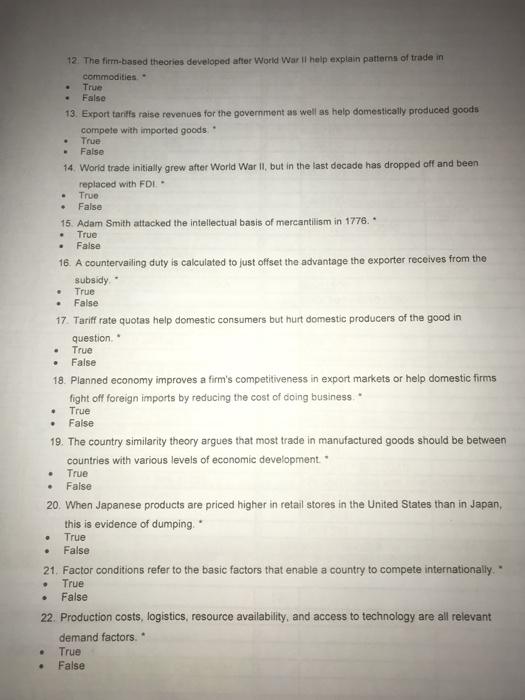 . 3 . . True 1. Free trade implies that