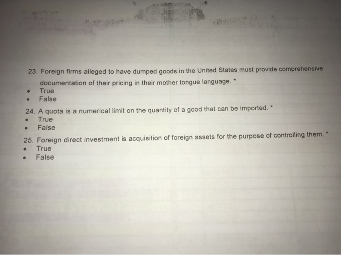 . 3 . . True 1. Free trade implies that