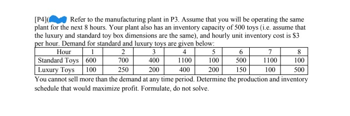 formulate, donot solve. [P3]( 2) A manufacturing