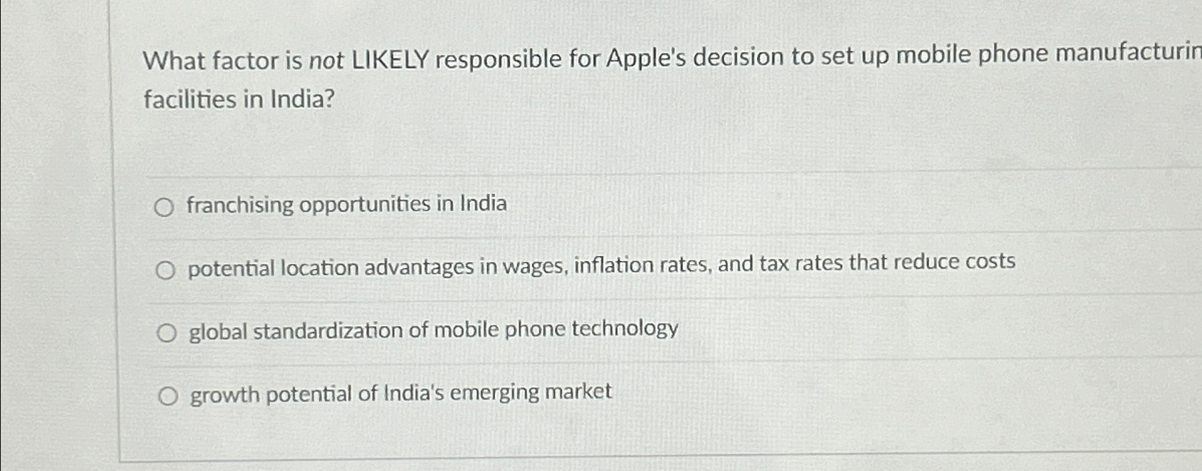 What factor is not LIKELY responsible for Apple's