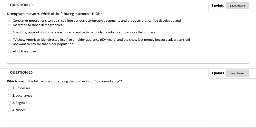 QUESTION 19 1 points Save Answer Demographics