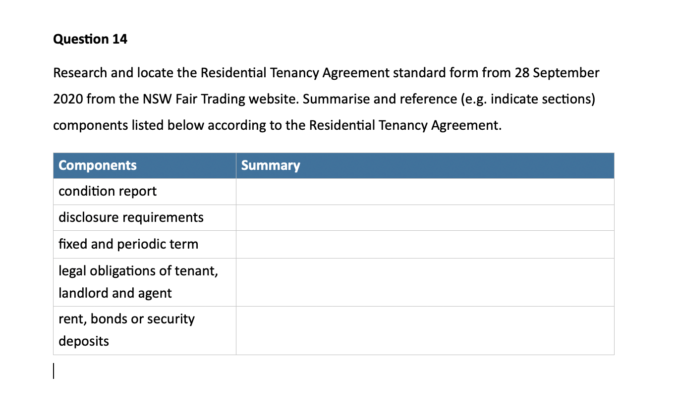 Question 14 Research and locate the Residential