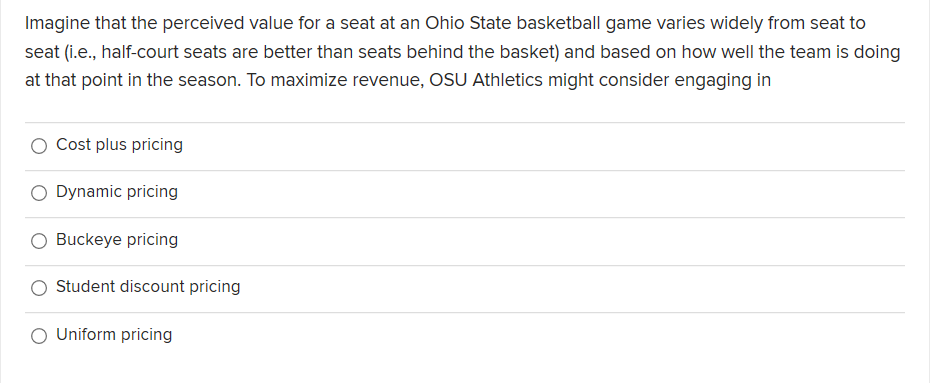 Imagine that the perceived value for a seat at an