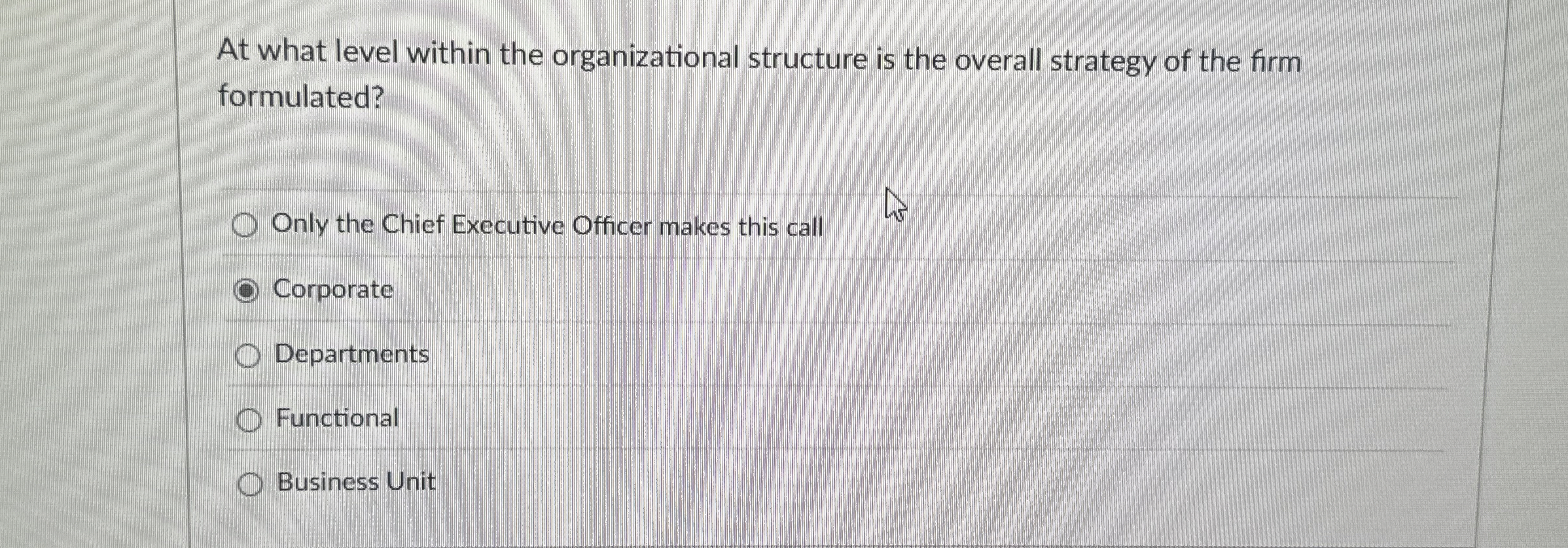 At what level within the organizational structure