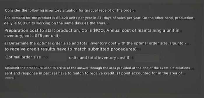 Consider the following inventory situation for