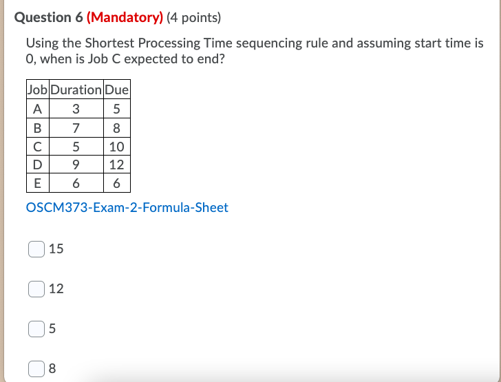 Question 6 (Mandatory) (4 points) Using the